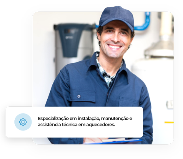 Técnico realizando manutenção no aquecedor a gás